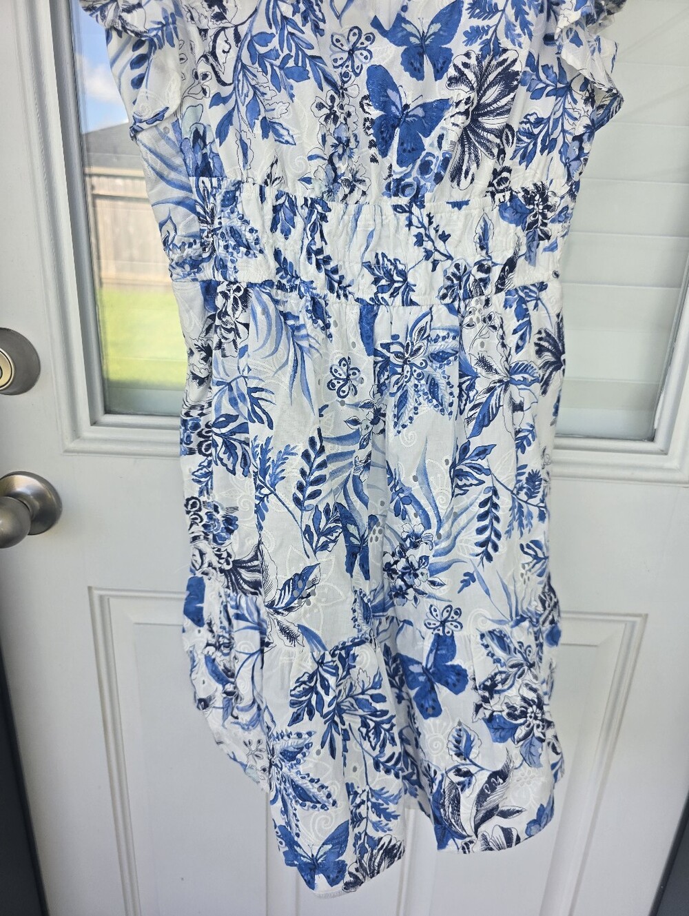 NWT Eliza J 2P Blue White Floral Flutter Sleeve Dress Petite V Neck Summer - Picture 5 of 9